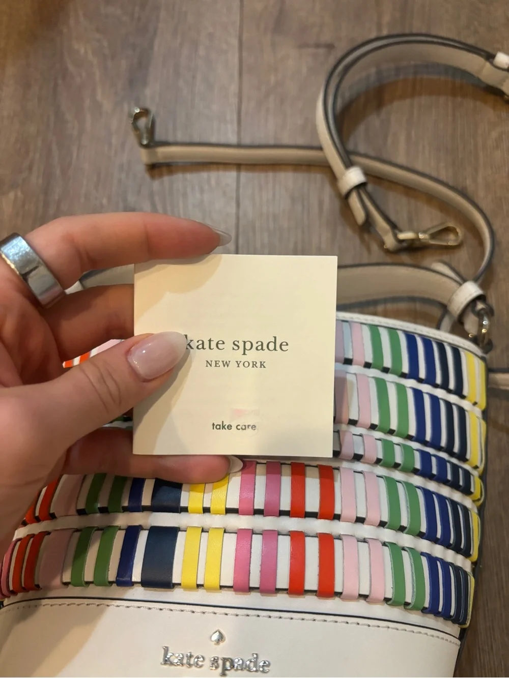 Kate Spade Pippa Woven Multi Small Bucket Bag colorful leather purse